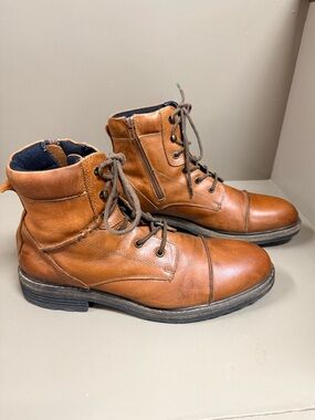 Rugged Boho Brown Leather Ankle Boots EU 43M Cap Toe Chukka Engineer Work Style